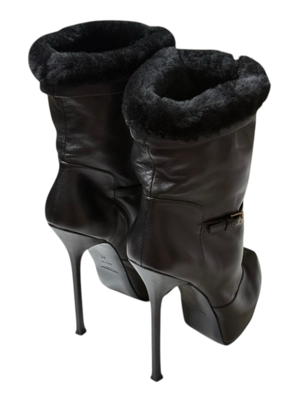 new Yves Saint Laurent ♔ Tribtoo 105 Platform Boots ♔ Black Leather Fur ♔ 11.5M - Picture 4 of 16